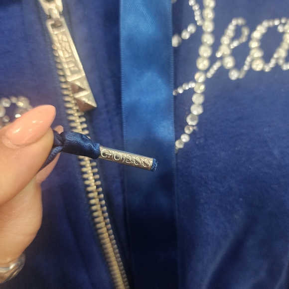[ Guess Jeans]Royal blue,CUTEST, ZIP UP, HOODED JACKET W/ LACE TIES & RHINESTONE - Picture 13 of 16